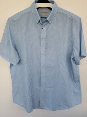 Henri James Hyper Stretch Light Blue Textured Short Sleeve Button-Down Shirt XL